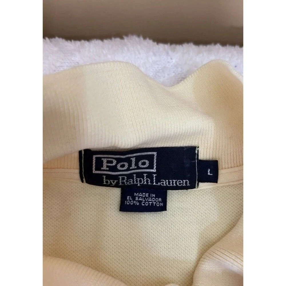 Vintage Ralph Lauren Embroidered Polo Shirt Light Yellow Mens Size Large
